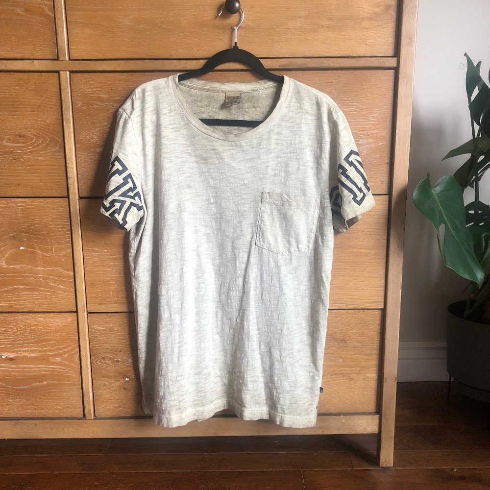 PINK by Victoria's Secret T Shirt Women's, Green Grey Black Sleeve Graphics